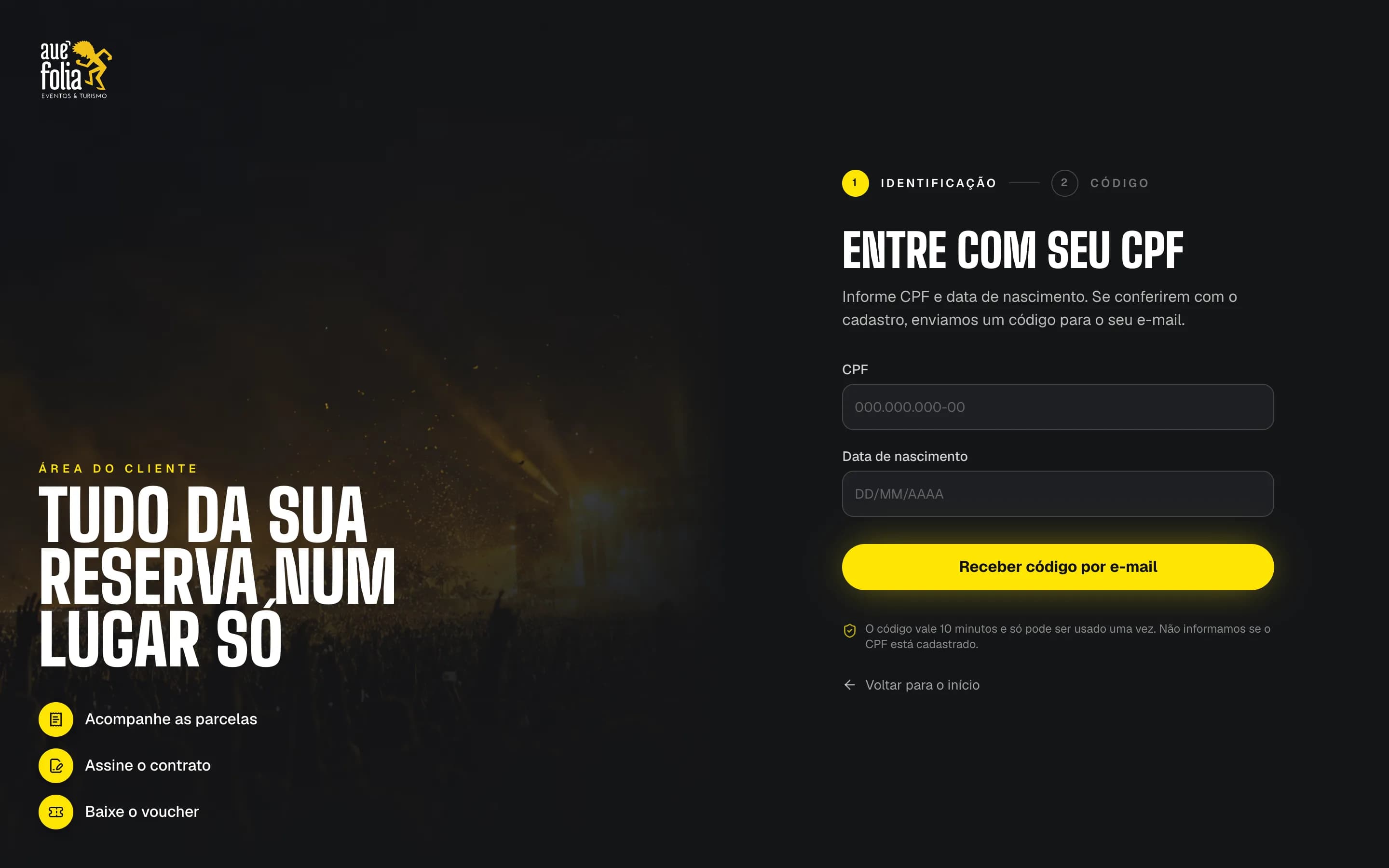 Área do cliente, etapa de identificação