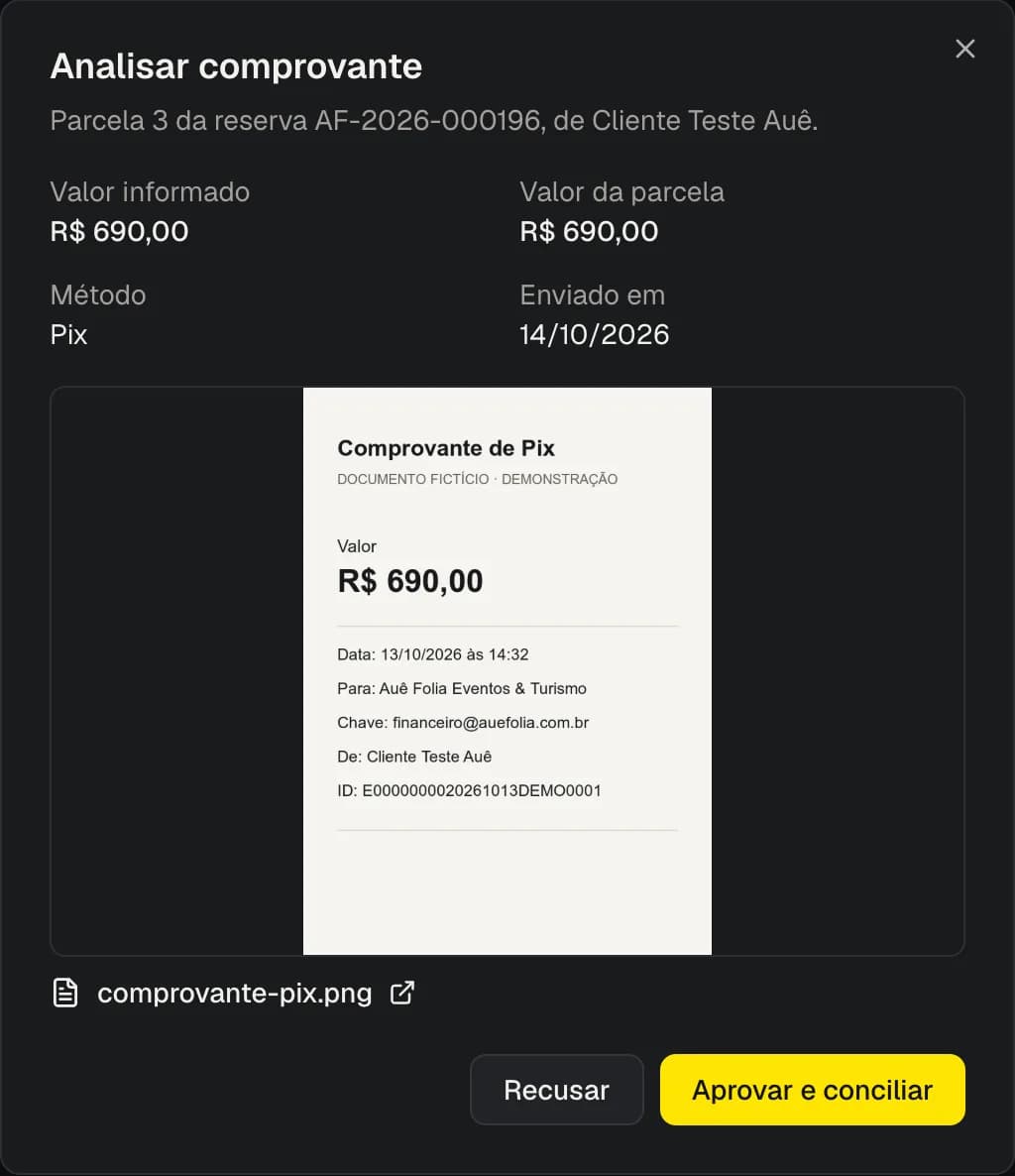 Diálogo de análise do comprovante