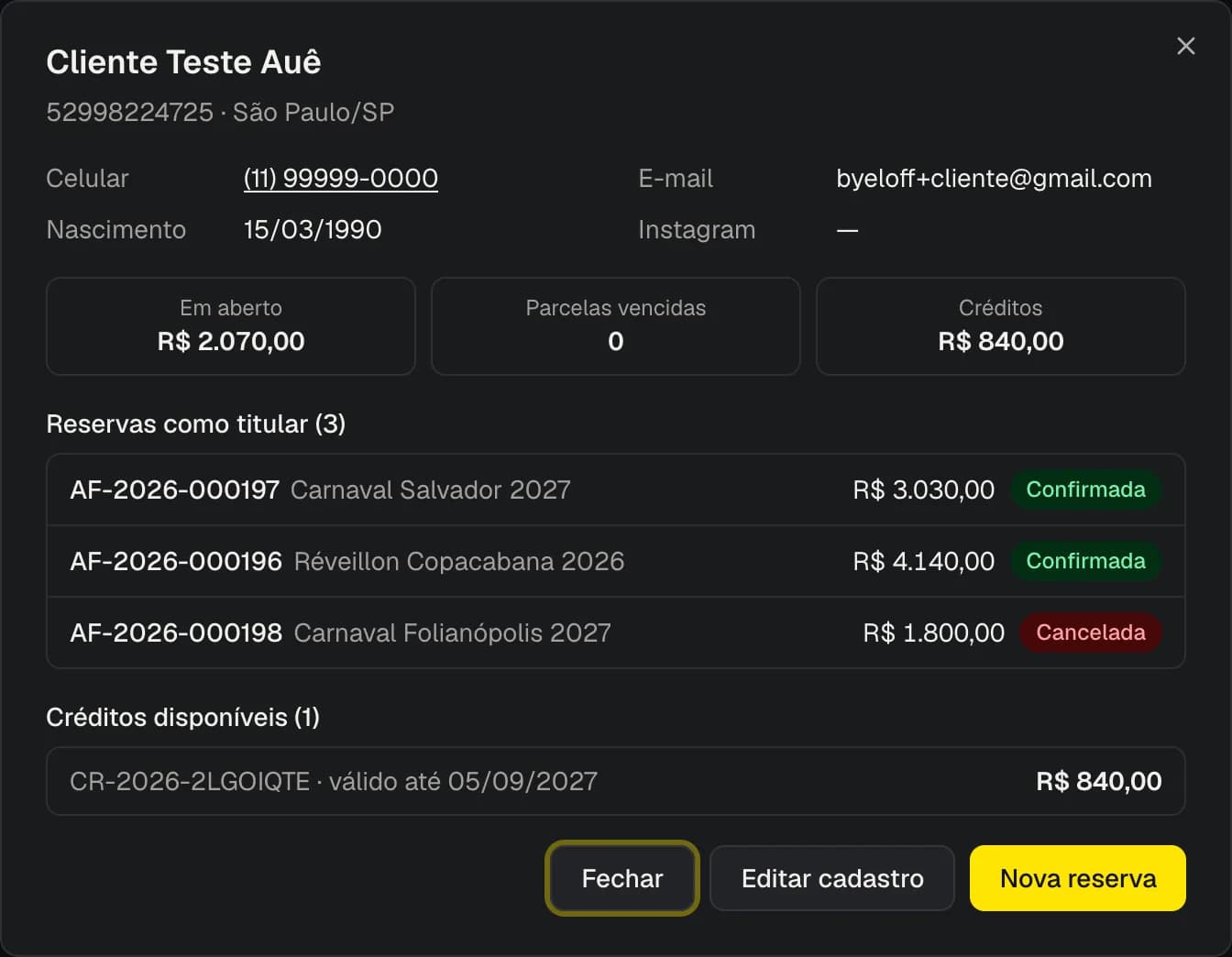 Resumo 360° do cliente