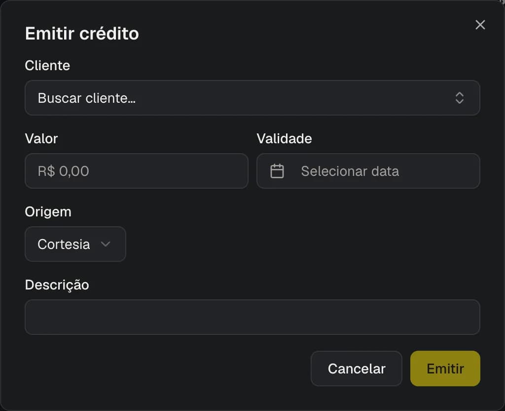 Diálogo de emissão de crédito