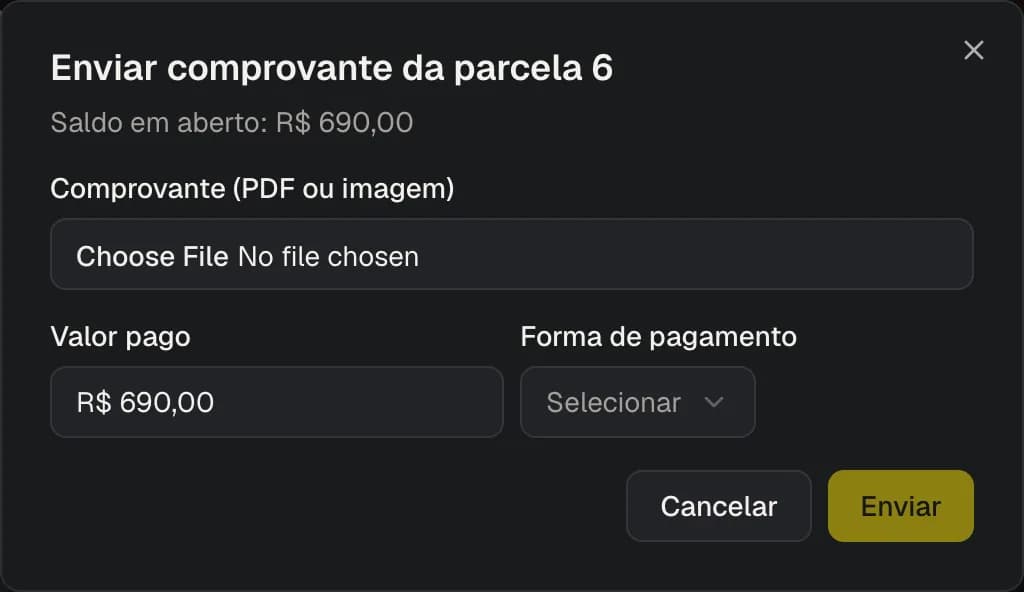 Diálogo de envio de comprovante