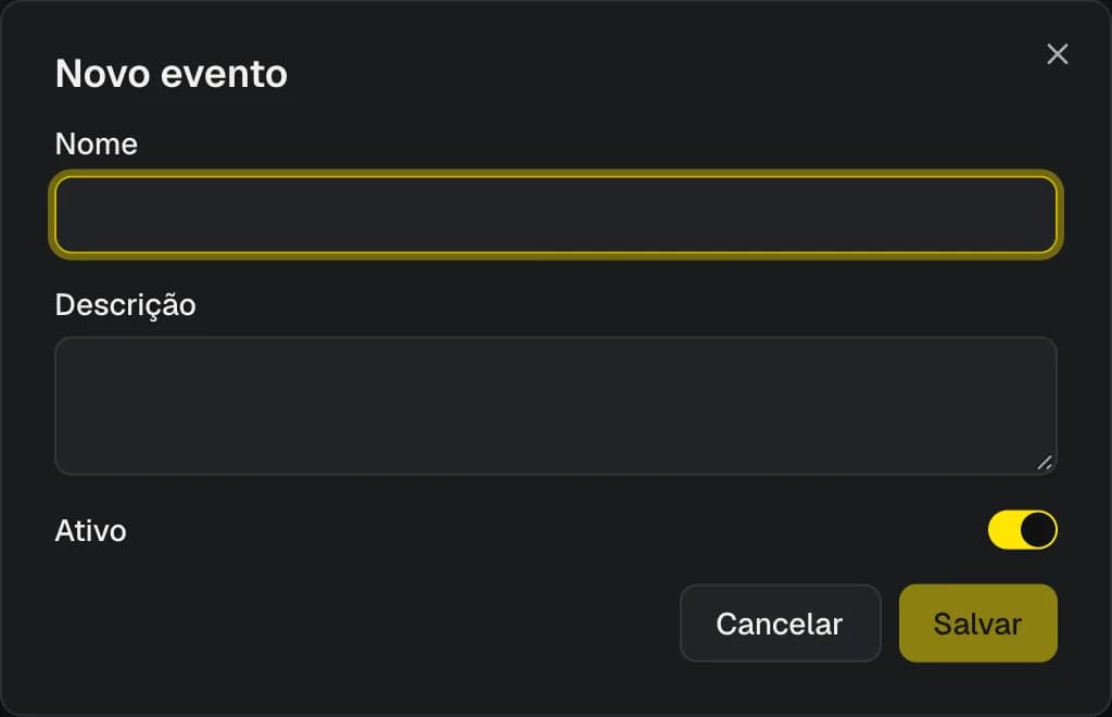 Diálogo de novo evento