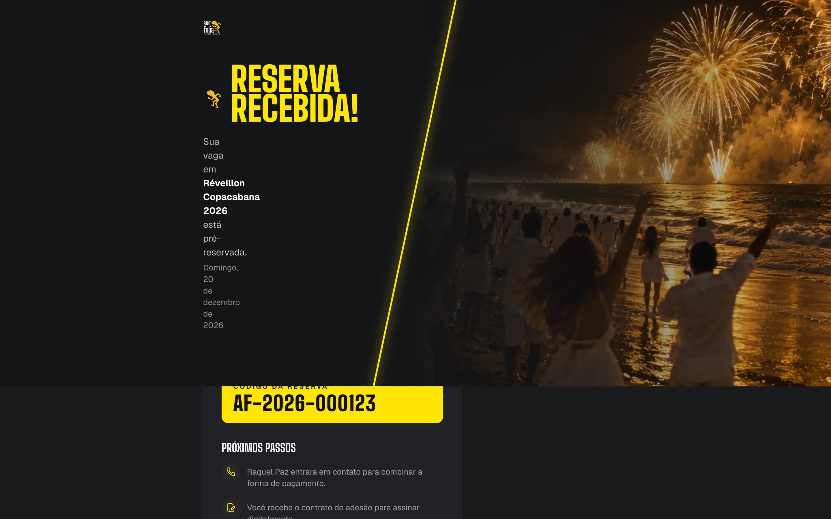 Tela de reserva recebida