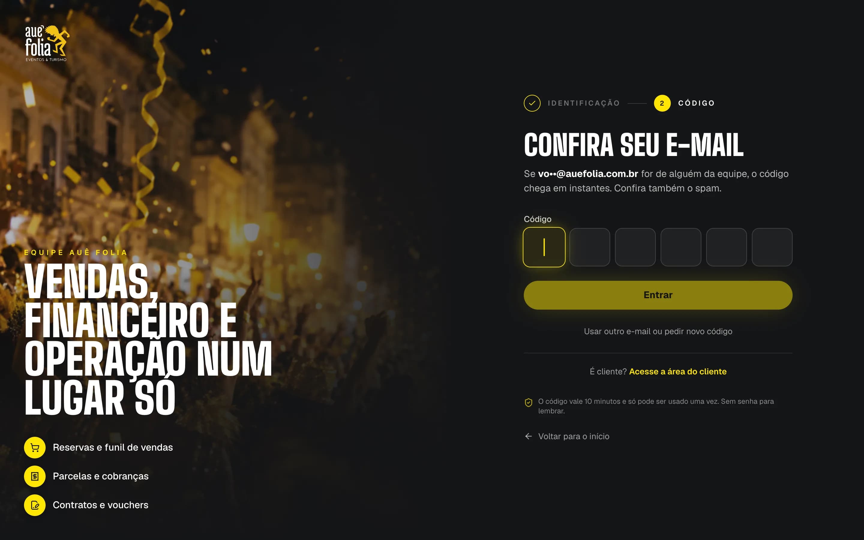 Etapa do código de 6 dígitos