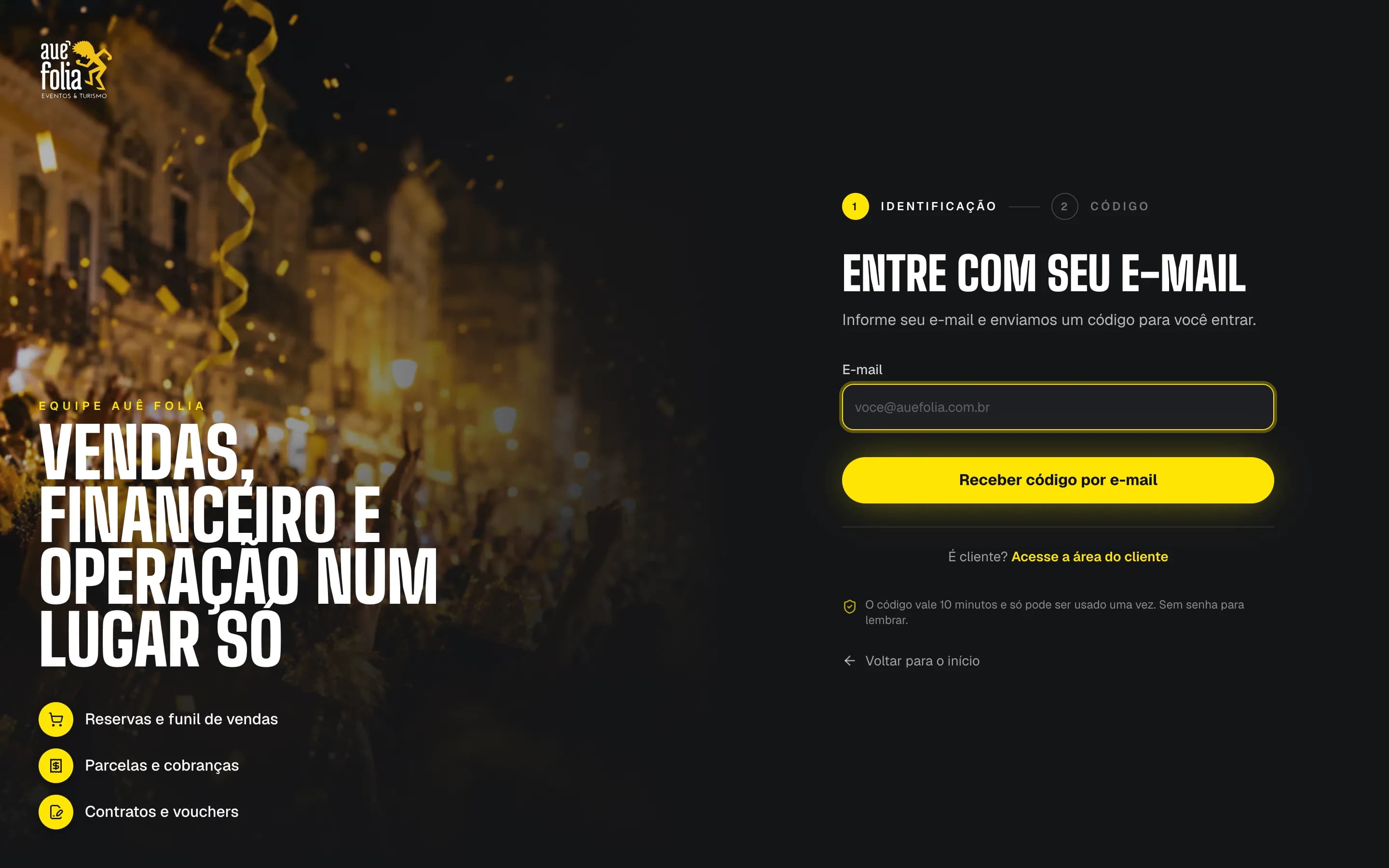 Tela de login da equipe, etapa de identificação