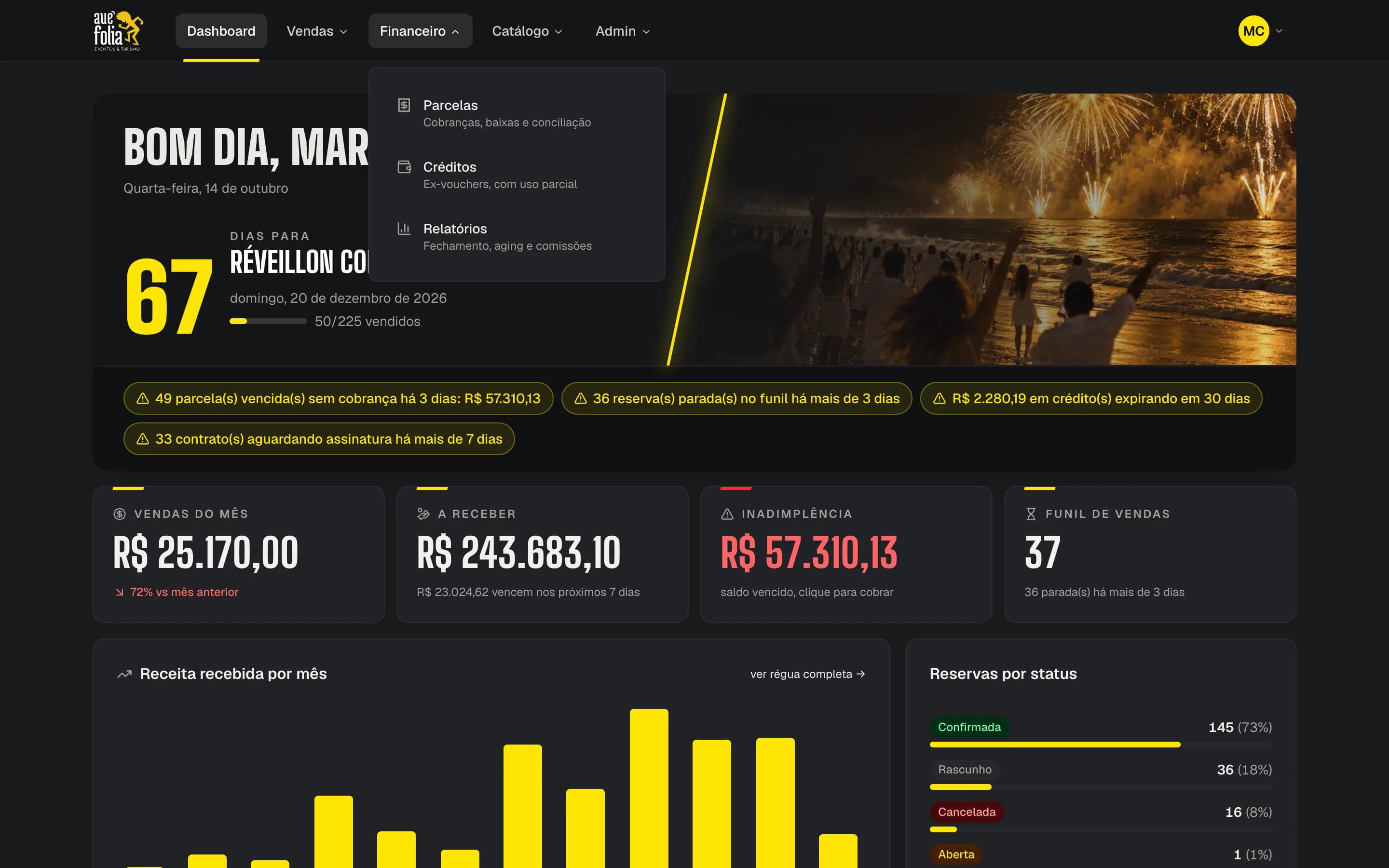 Menu Financeiro aberto