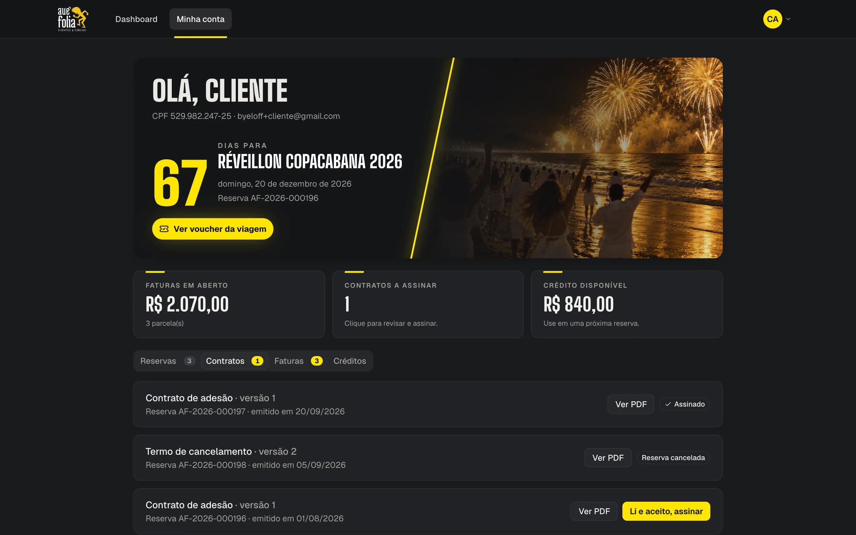 Aba Contratos da área do cliente