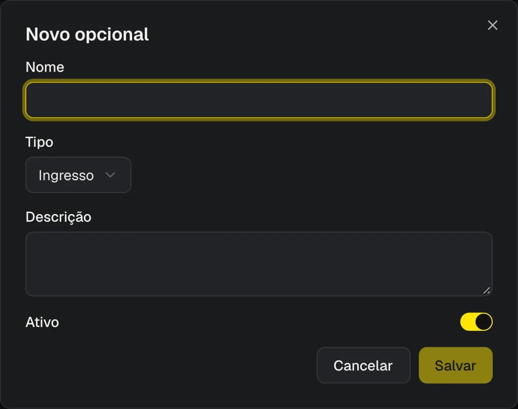 Diálogo de novo opcional