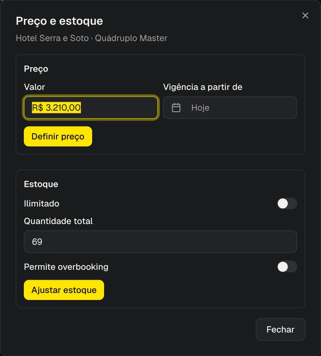 Diálogo de preço e estoque de uma hospedagem