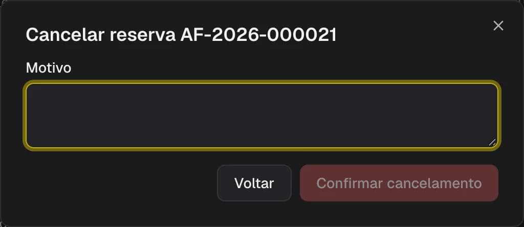 Diálogo de cancelamento com o motivo