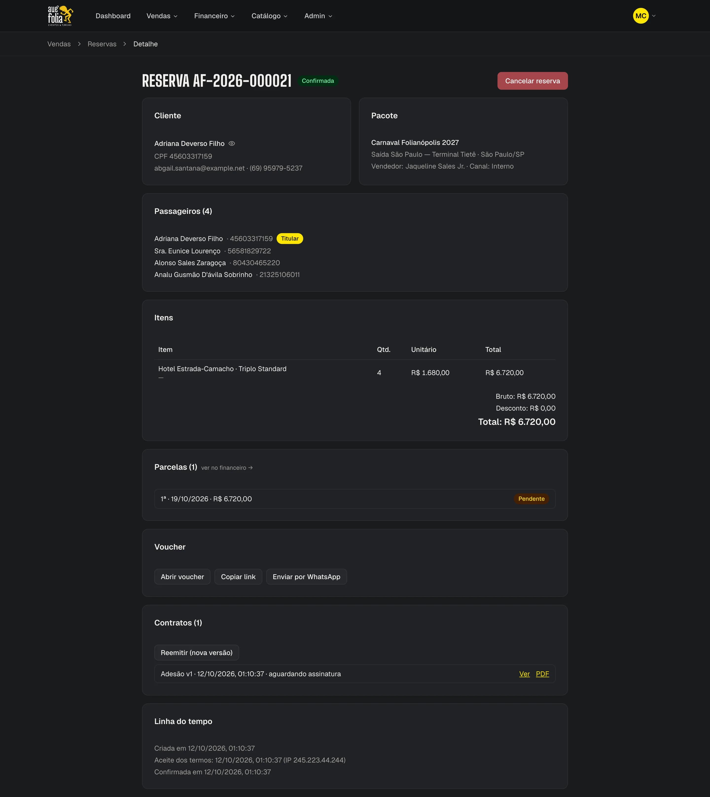Detalhe completo de uma reserva confirmada