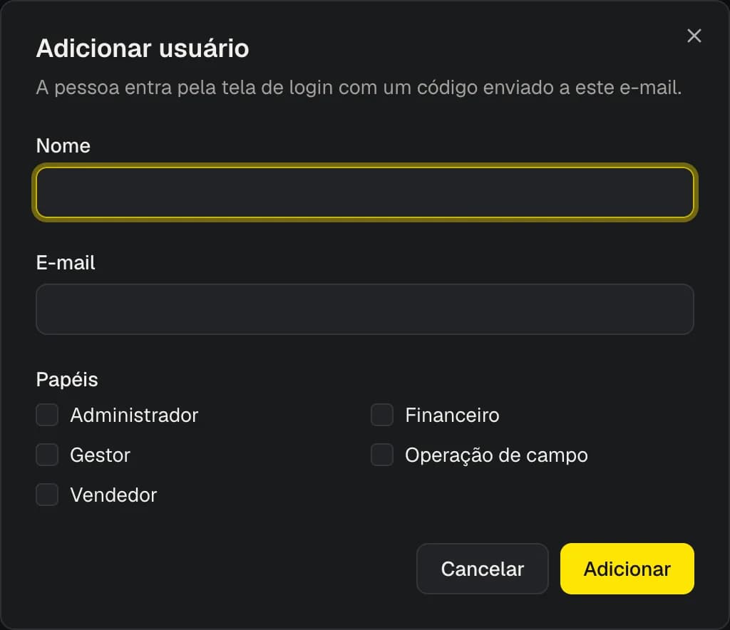 Diálogo de adicionar usuário