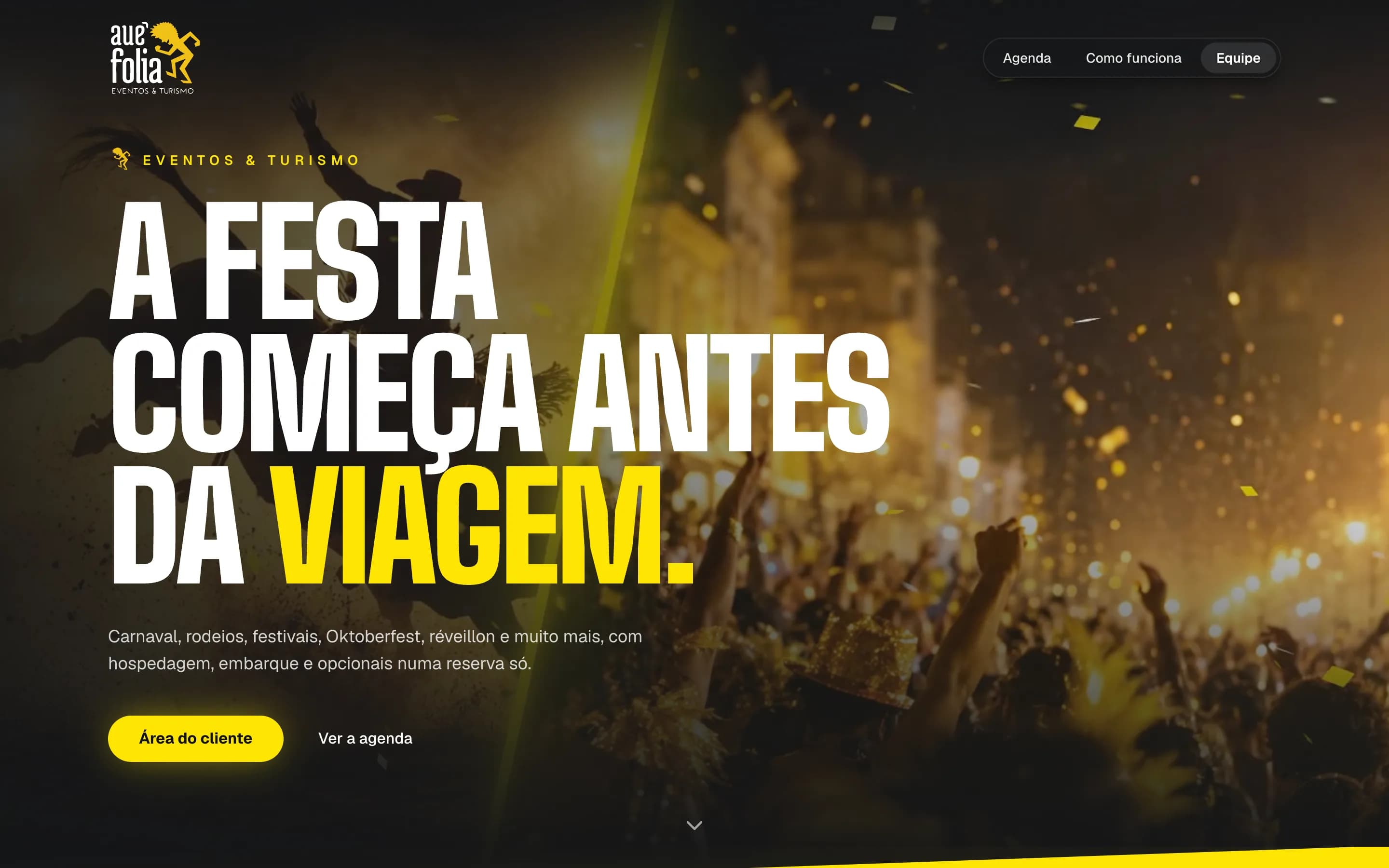 Página inicial do sistema, com o acesso da equipe no canto superior direito